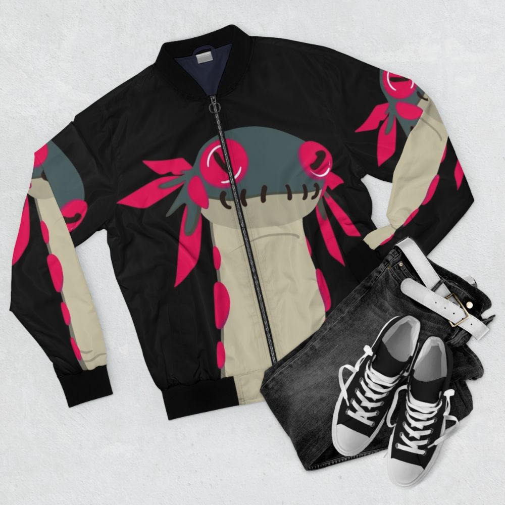 Monster Hunter World Wiggle Worm Bomber Jacket with Capcom and PlayStation branding - Flat lay