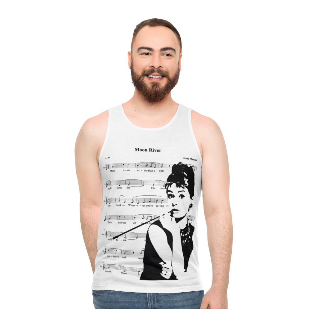 Vintage AOP T-Shirt with Audrey Hepburn and Moon River Motifs - men