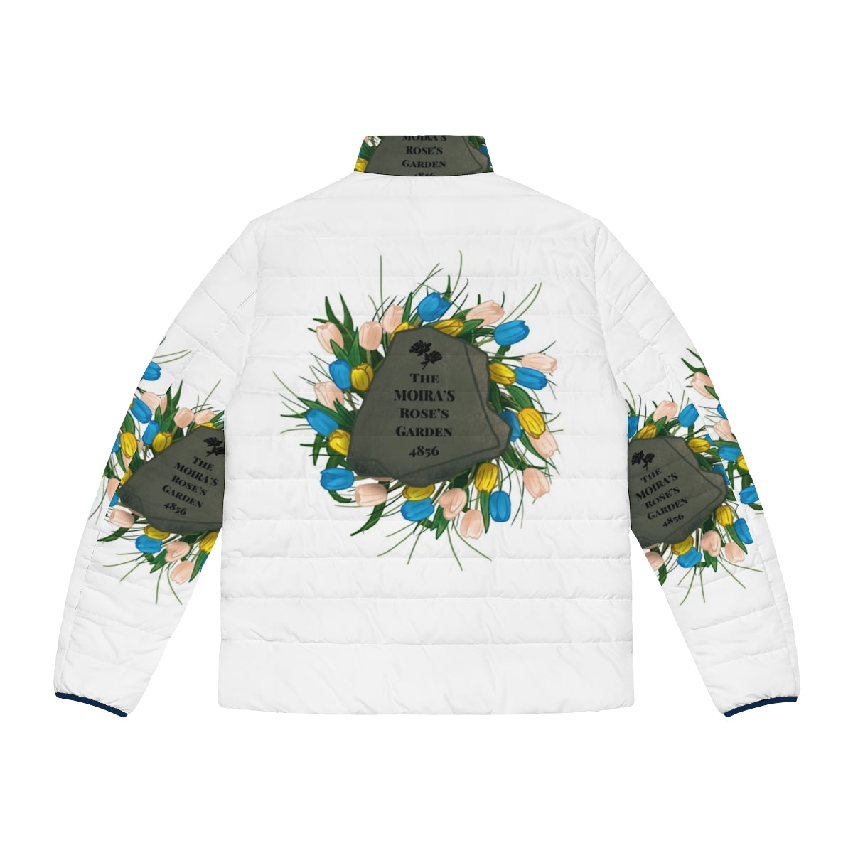 Moira Rose puffer jacket with floral garden design, Schitt's Creek fan art - Back