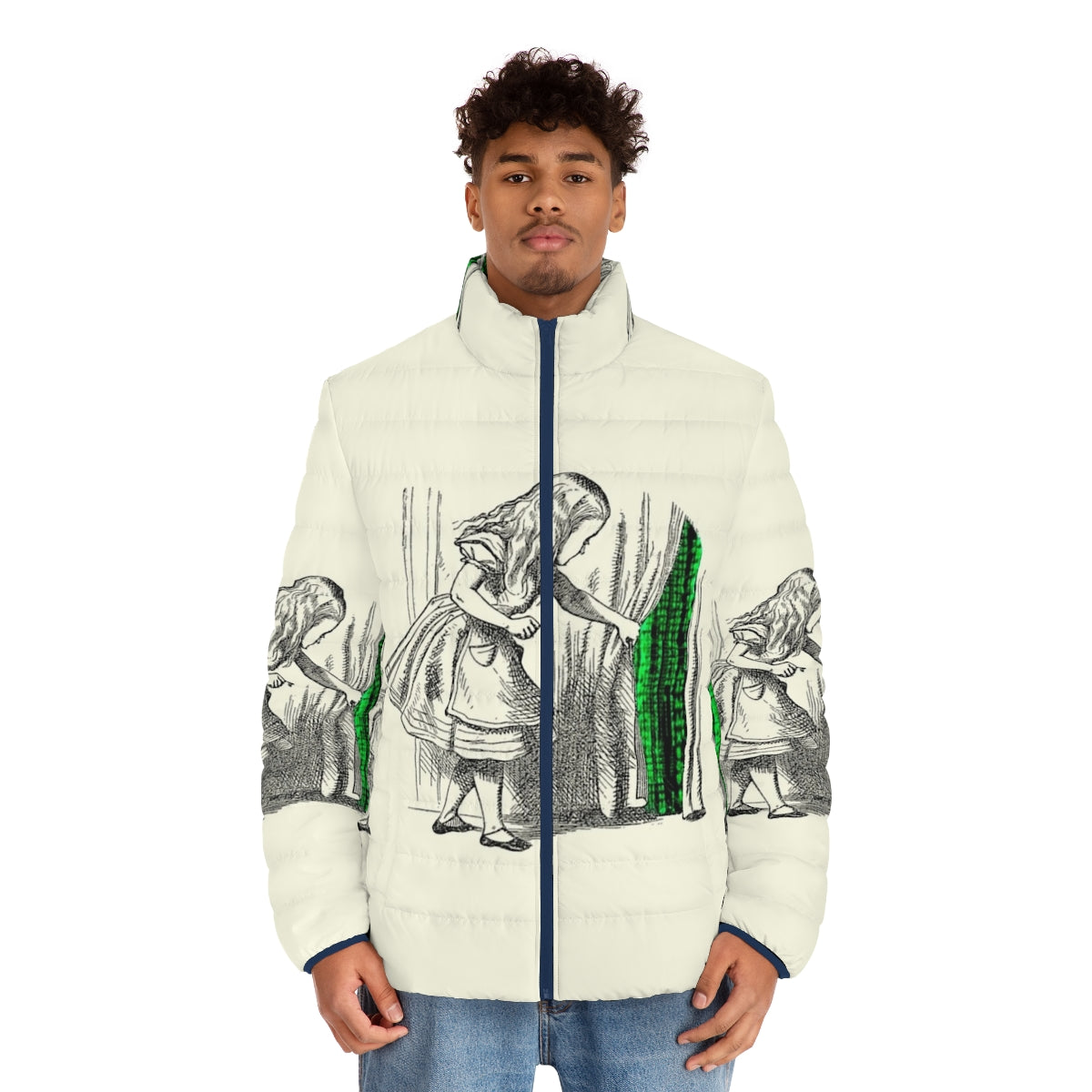 White Rabbit Puffer Jacket inspired by the Alice in Wonderland and The Matrix - men front