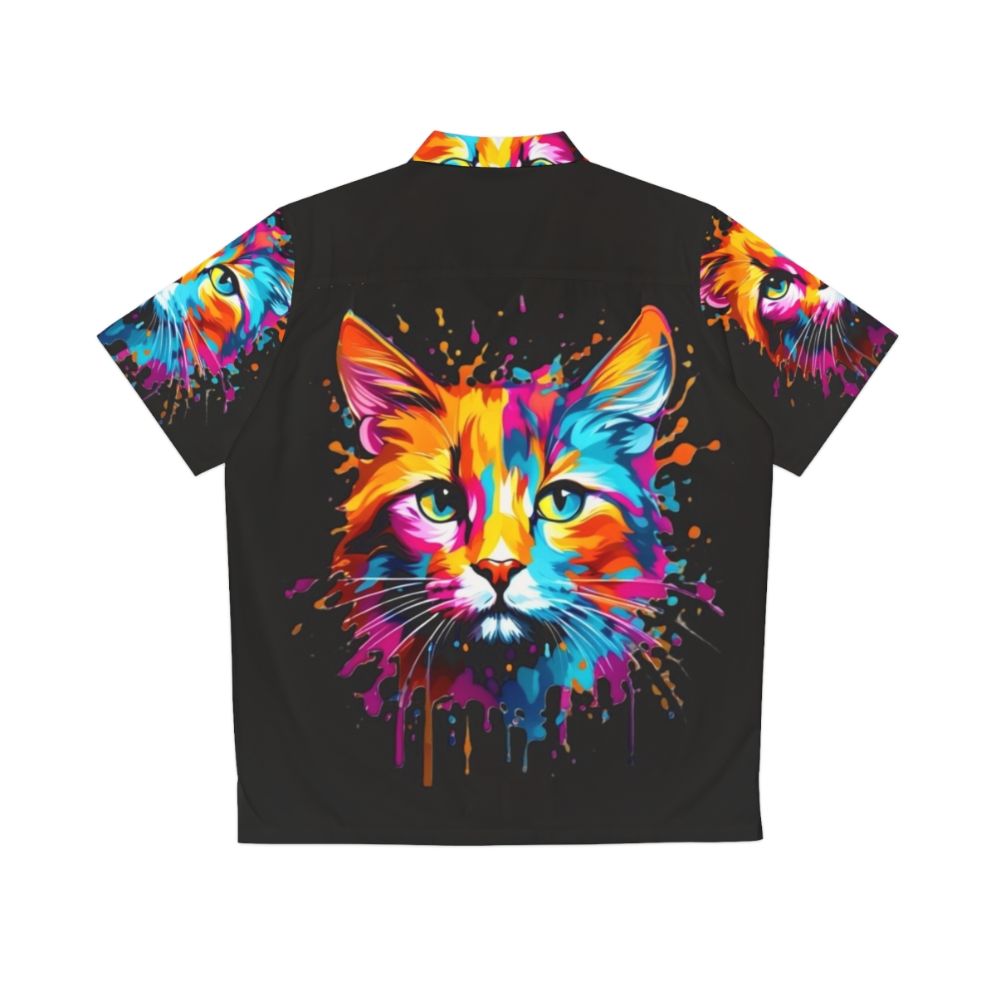 Colorful cat splash Hawaiian shirt with vibrant animal print design - Back