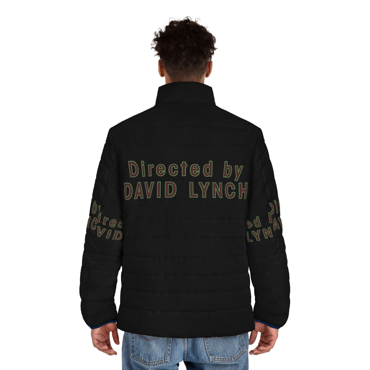 David Lynch Inspired Puffer Jacket with Surreal Design - men back