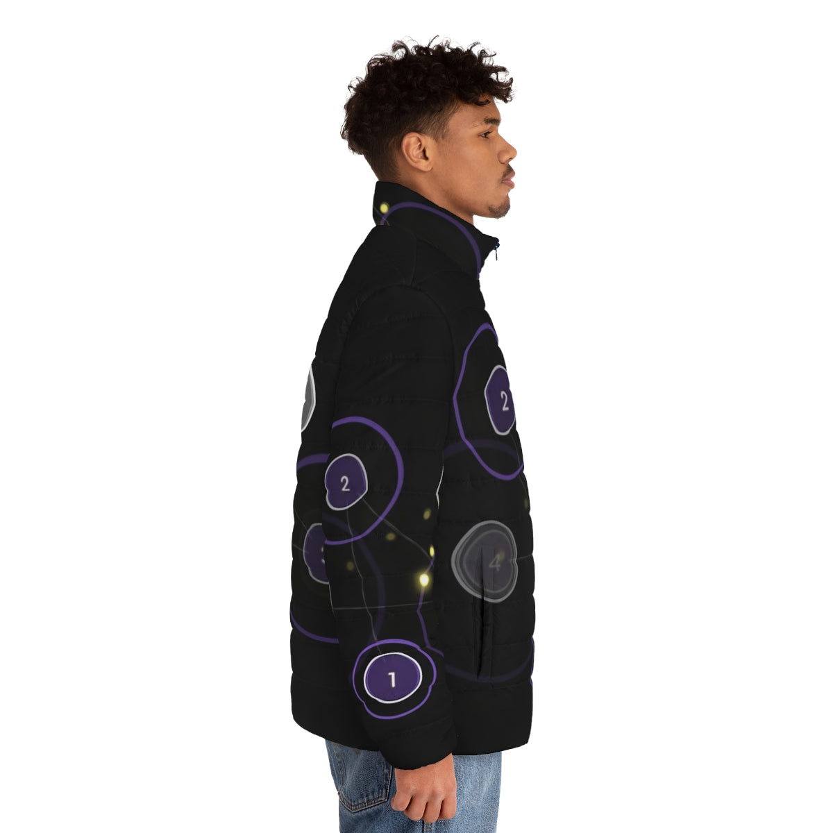 Osu star pattern puffer jacket for warm and stylish winter wear - men side right