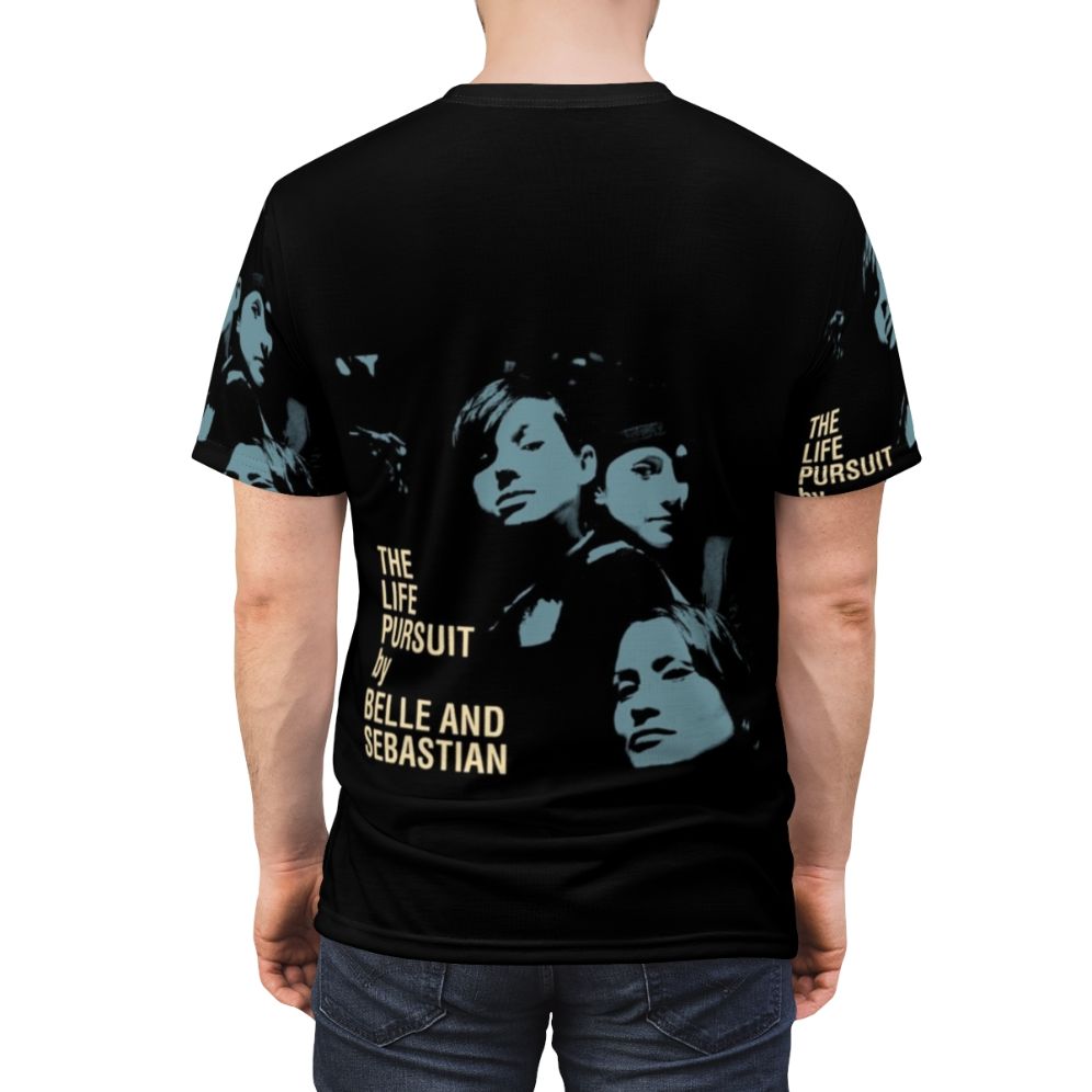 Indie-inspired AOP t-shirt design featuring the band Belle and Sebastian - men back