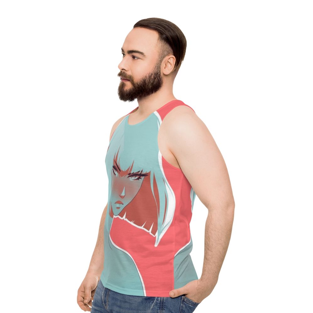 Colorful blood orange unisex tank top with modern flat design - men side