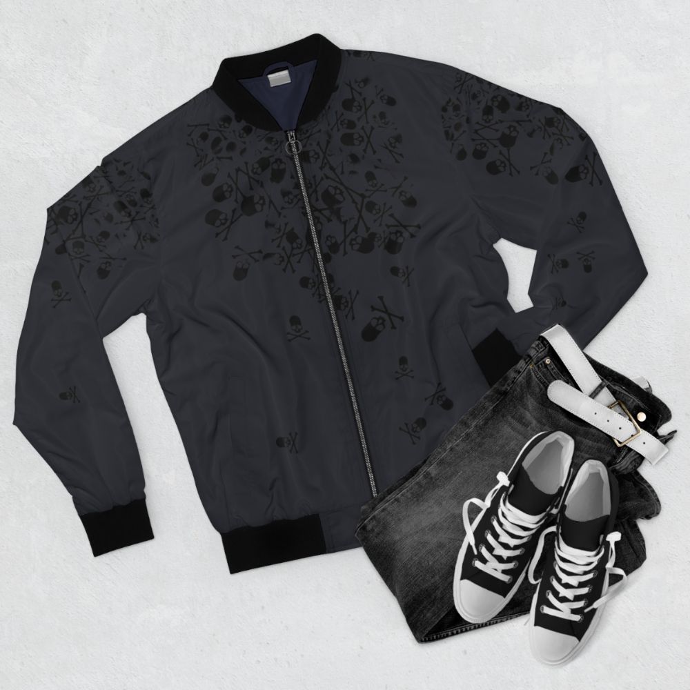 Noctis Final Fantasy XV Bomber Jacket with Skull and Crossbones Design - Flat lay