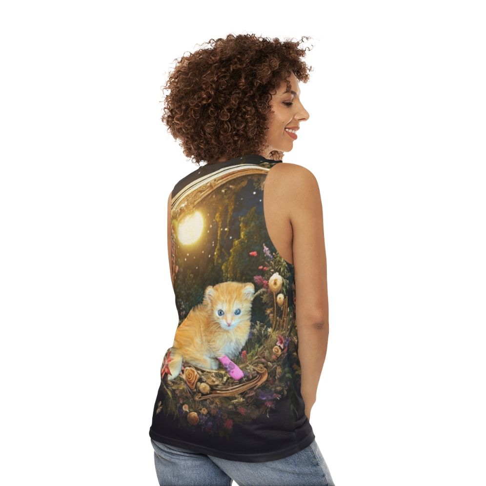 Dreamy Tater Tot Unisex Tank Top with Kitty Print - women back