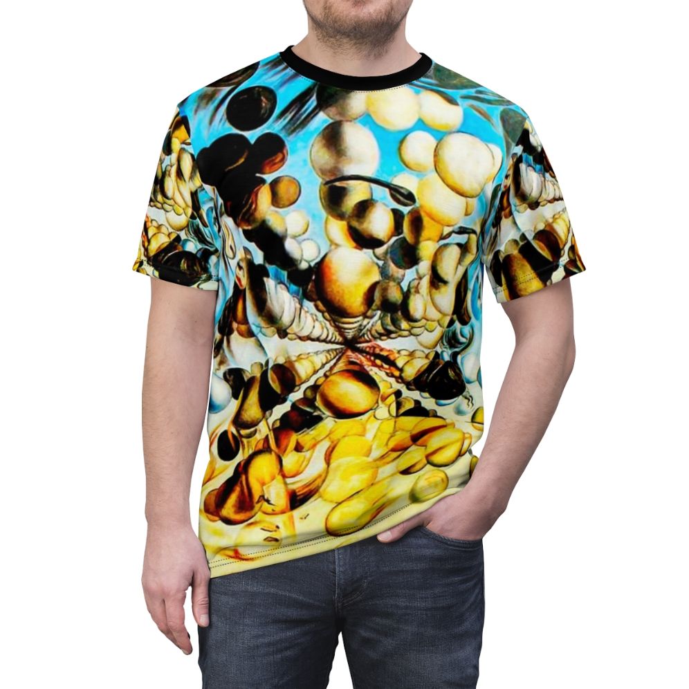 Surrealist t-shirt featuring a spherical design inspired by the artwork of Salvador Dalí - men front