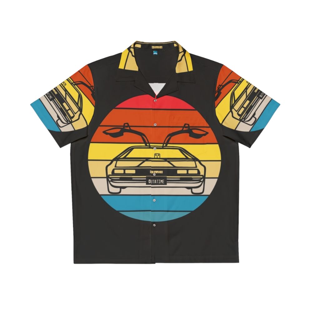 Retro Delorean Sunset Hawaiian Shirt with Back to the Future Inspired Design