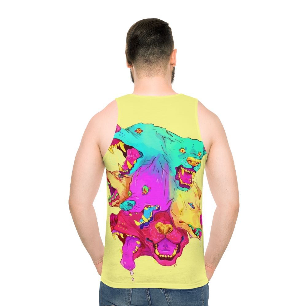 Pileup Unisex Tank Top with Colorful Monster Teeth Graphic - men back