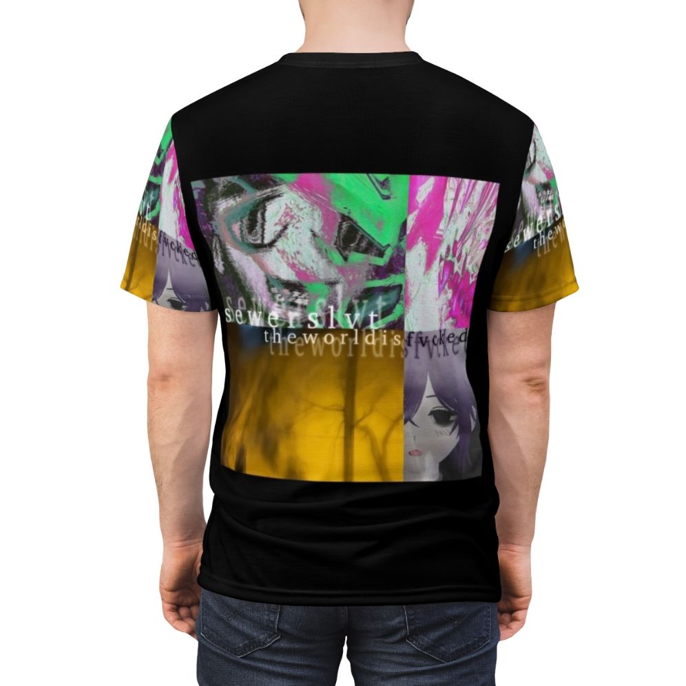 Sewerslvt-inspired t-shirt design featuring experimental electronic and drum and bass music aesthetics - men back