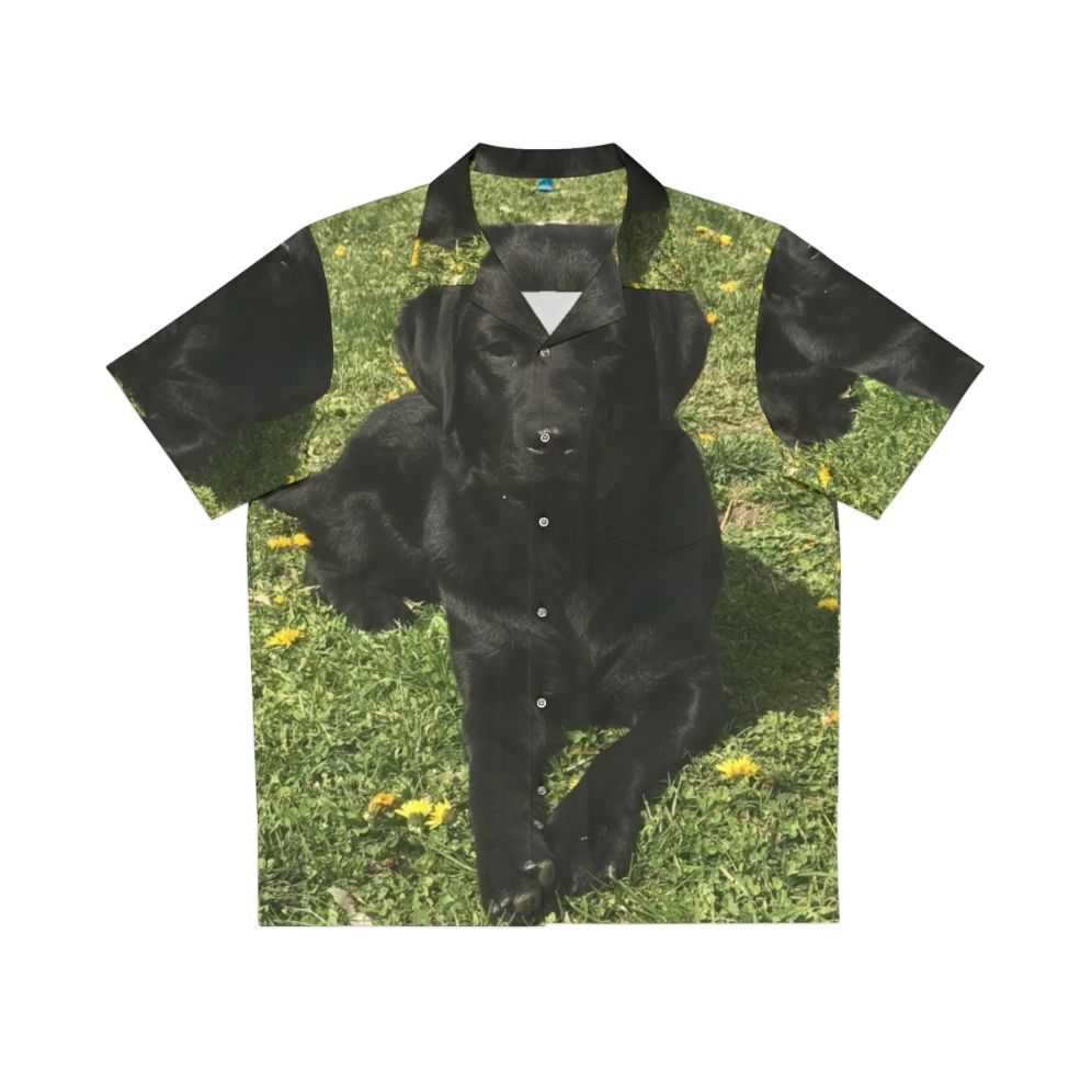 Black Labrador Dog Wearing Tropical Hawaiian Shirt