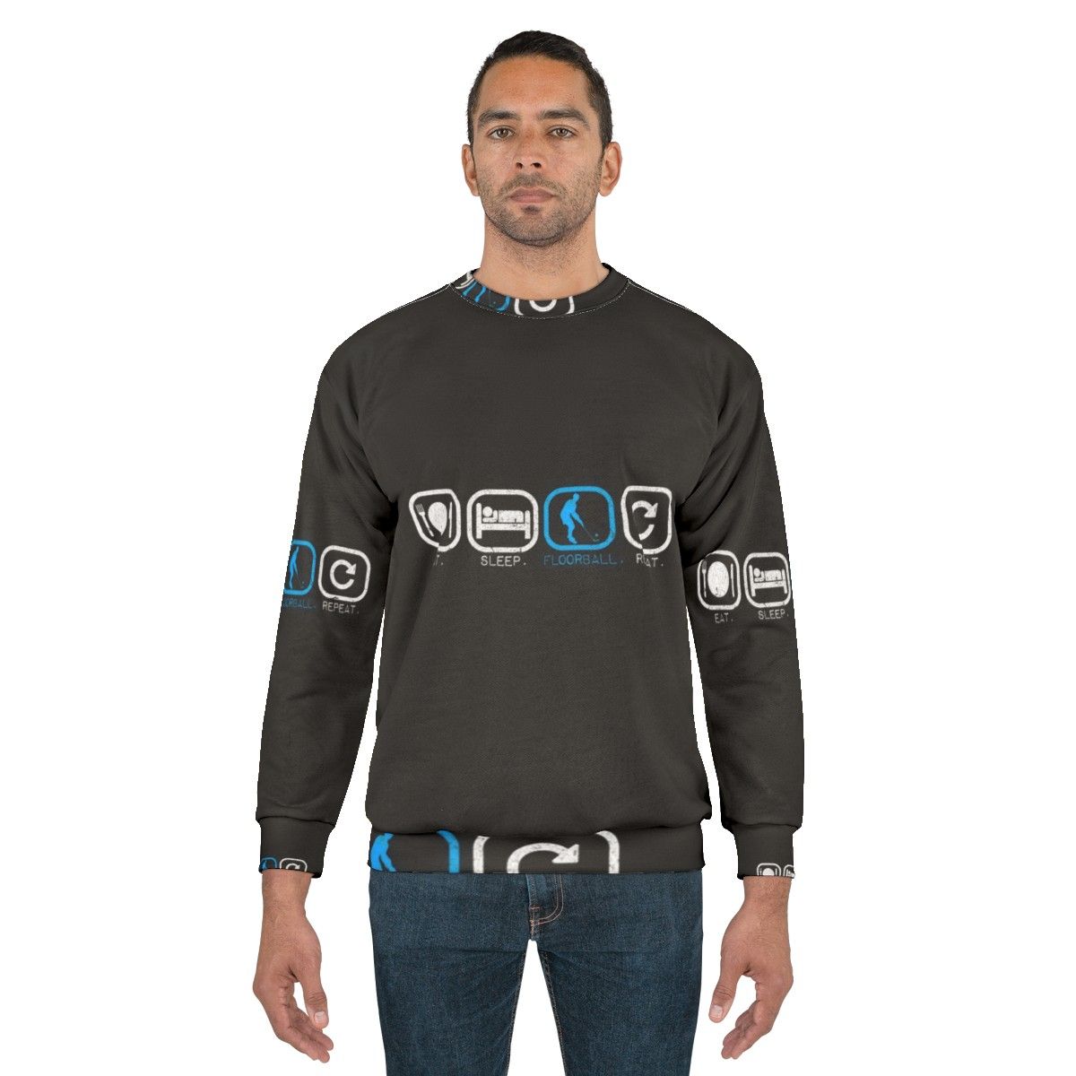 Floorball Sweatshirt with "Eat Sleep Floorball Repeat" Design - men