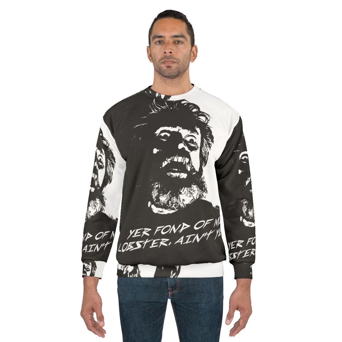 Lobster-themed sweatshirt with horror and lighthouse design - men