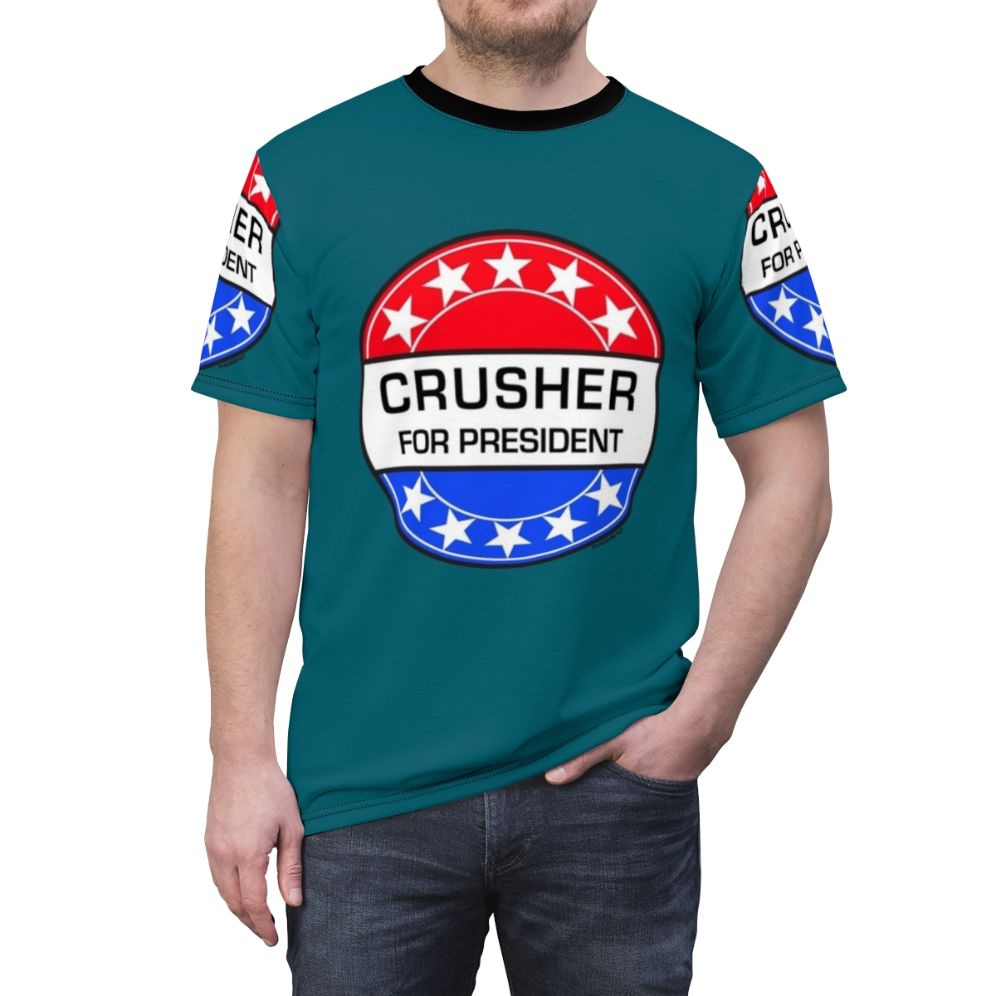 Crusher For President T-shirt featuring sci-fi and retro design - men front