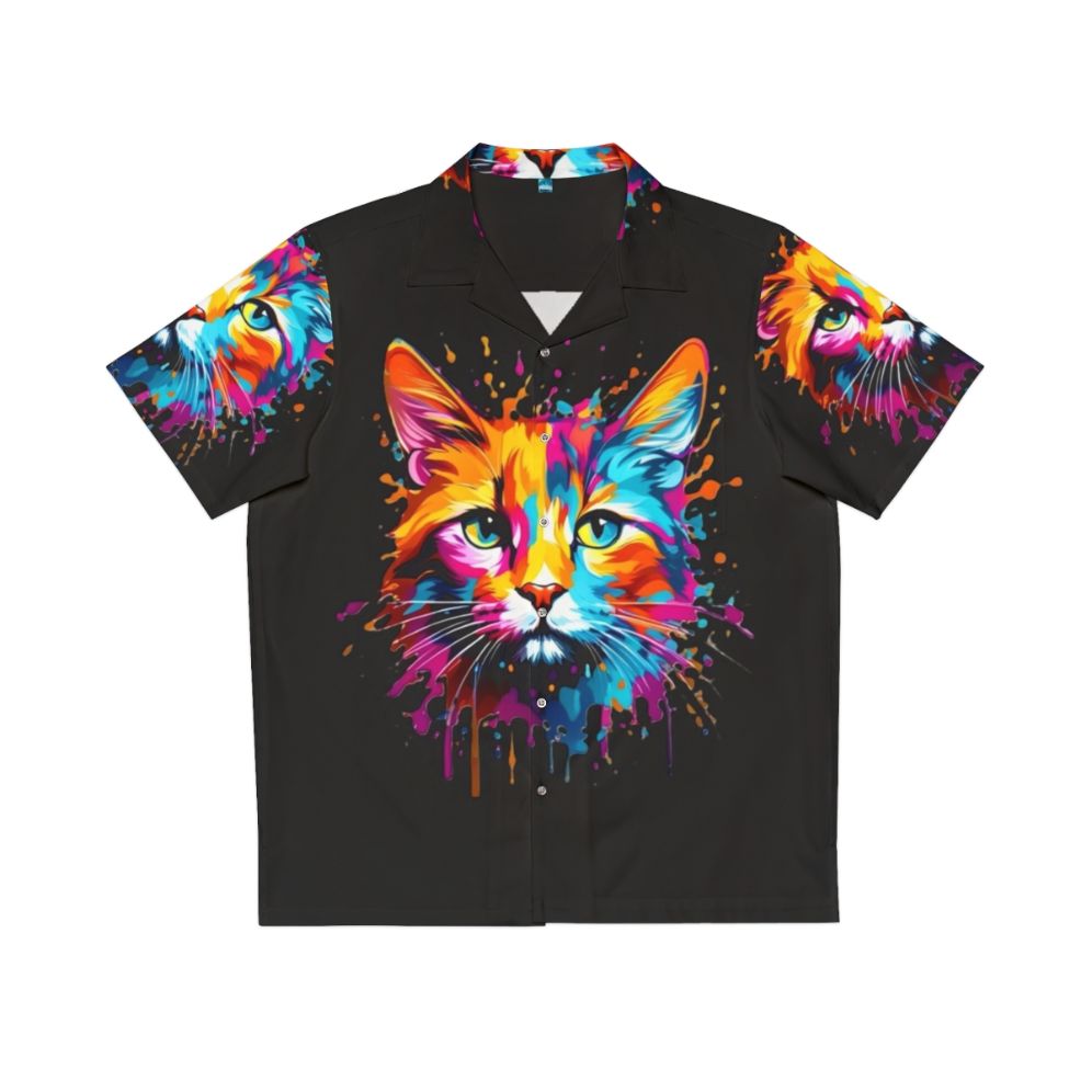 Colorful cat splash Hawaiian shirt with vibrant animal print design