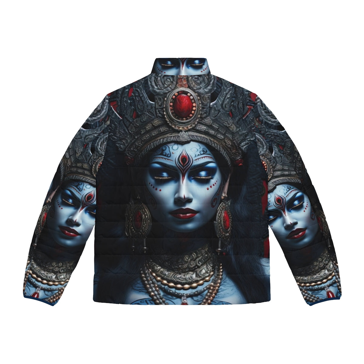 Puffer jacket featuring the powerful image of the Hindu goddess Kali - Back