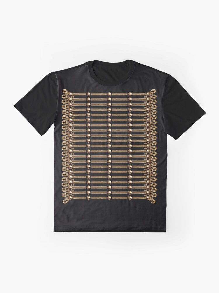 Hussar uniform graphic on a t-shirt with a focus on the Napoleonic-era military history. - Flat lay