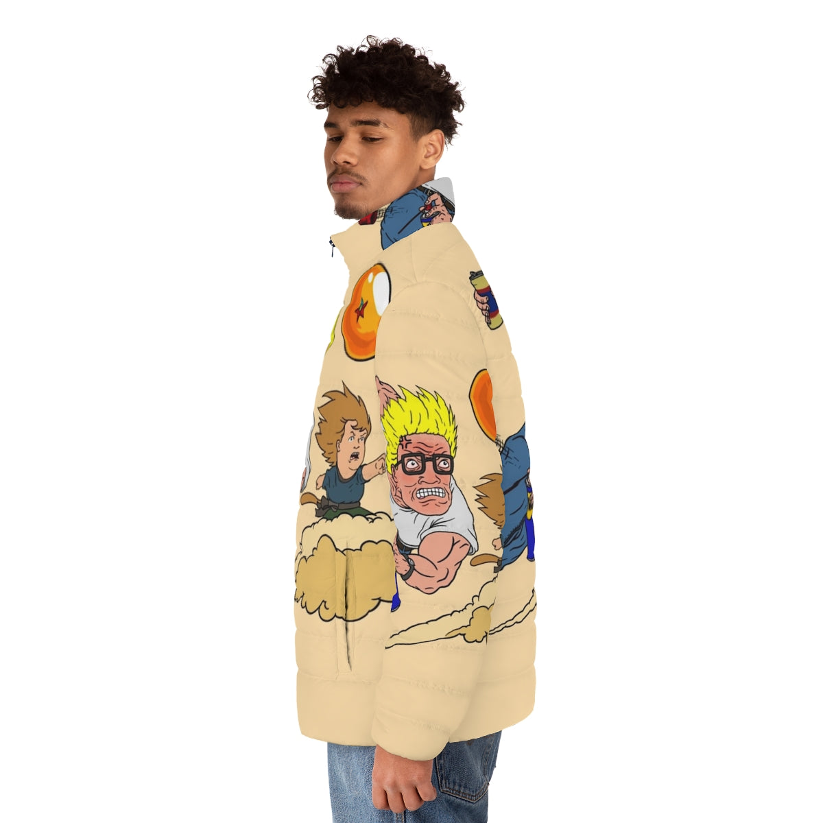 King of the Z Anime Puffer Jacket with Hank Hill and Dragon Ball Inspired Graphics - men side left