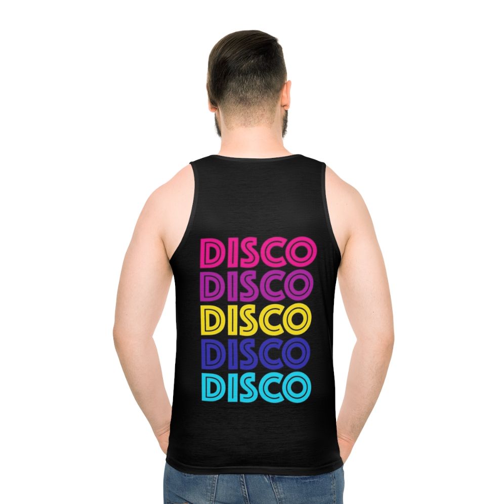 Disco-inspired unisex tank top with glittering disco ball design - men back