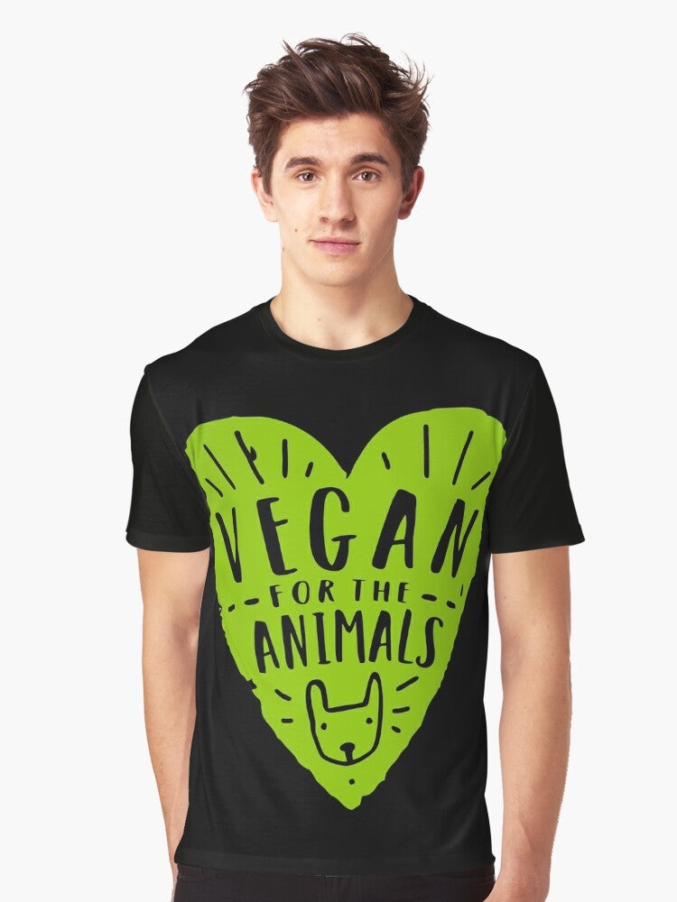 Vegan for the Animals Graphic T-Shirt featuring a compassionate message for plant-based and animal rights supporters. - Men