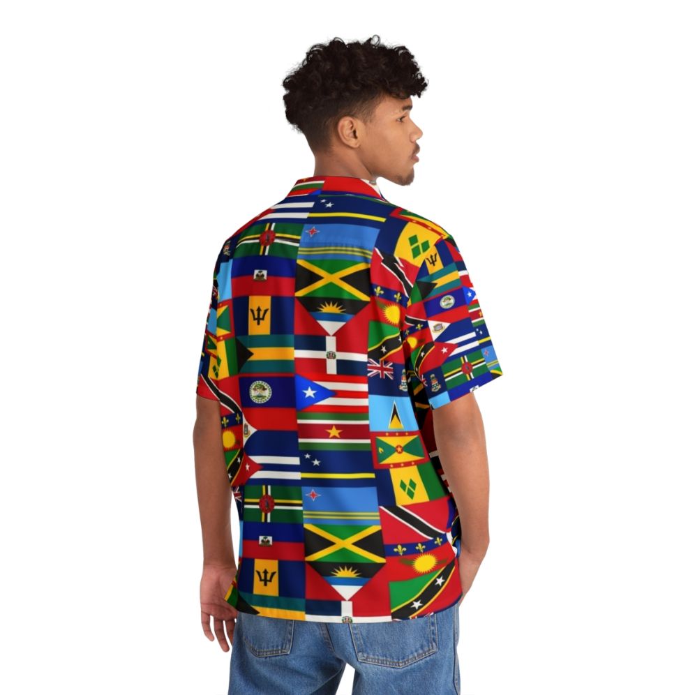 Caribbean flags printed on a tropical Hawaiian shirt - People Back