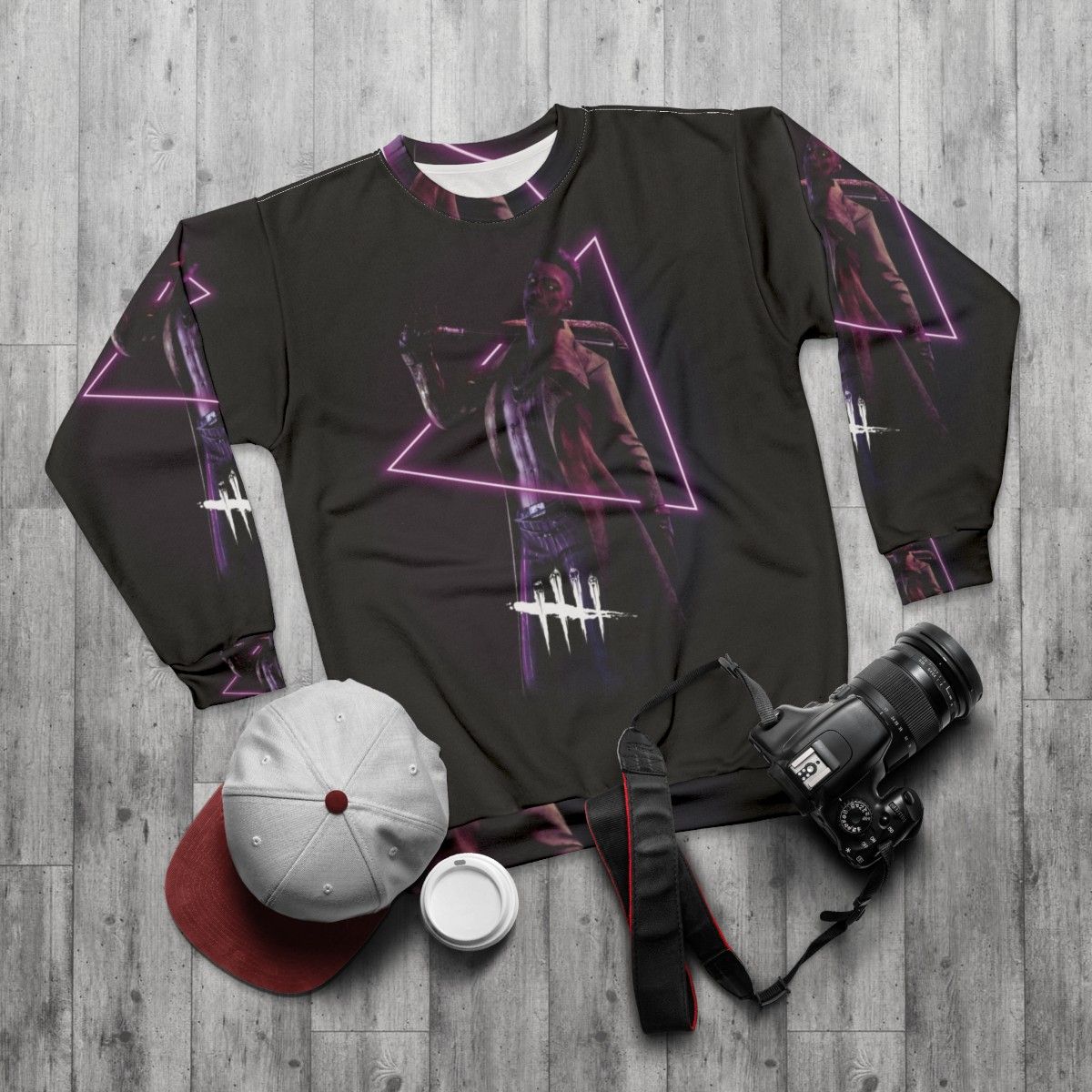 Neon Trickster Sweatshirt for Dead by Daylight Fans - flat lay