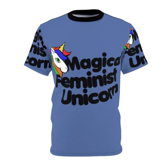 Magical unicorn feminist t-shirt with a retro rainbow design