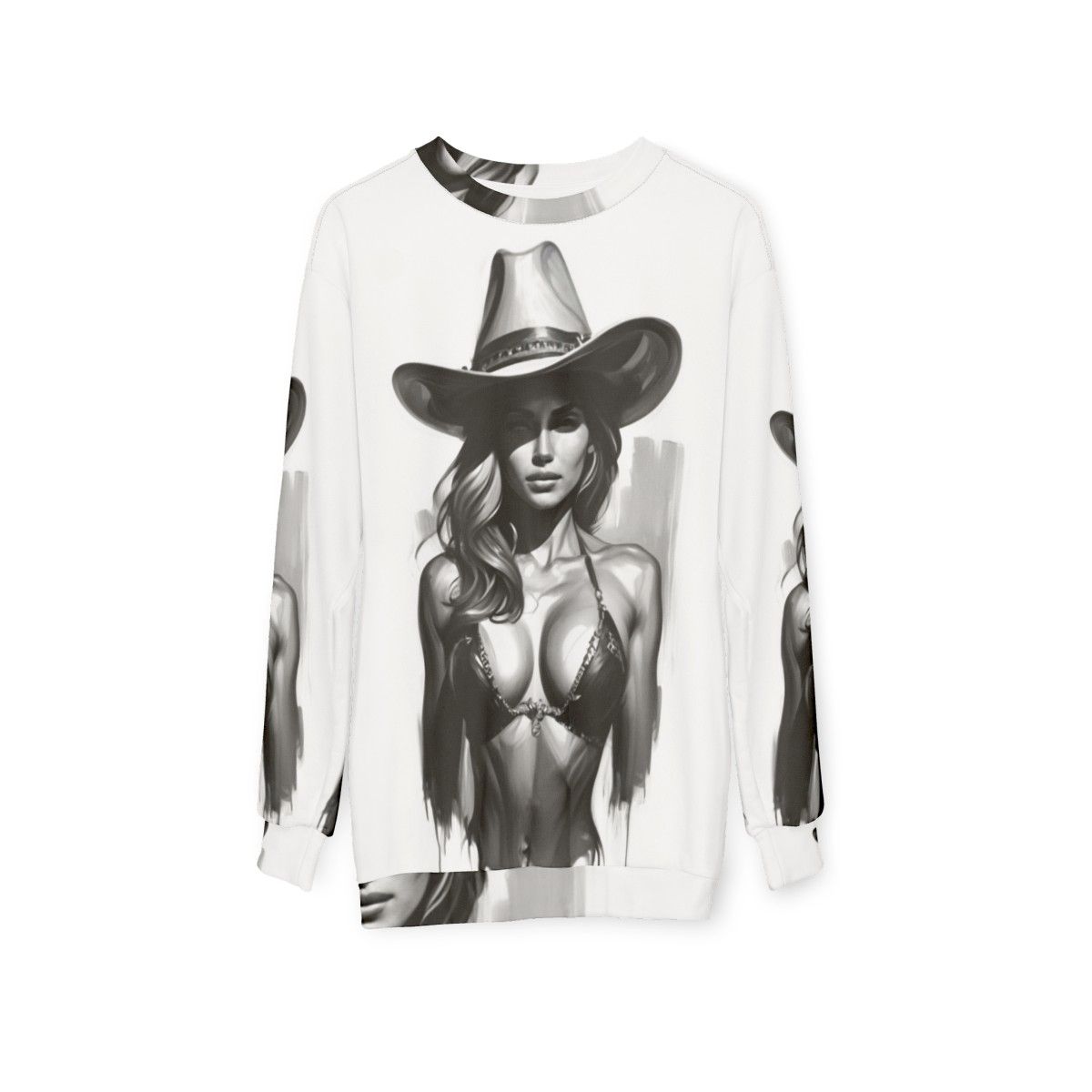 Cowgirl Sweatshirt Featuring Beautiful Woman - hanging