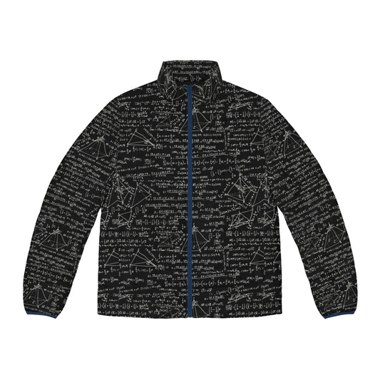 Equations Puffer Jacket featuring mathematical formulas and symbols