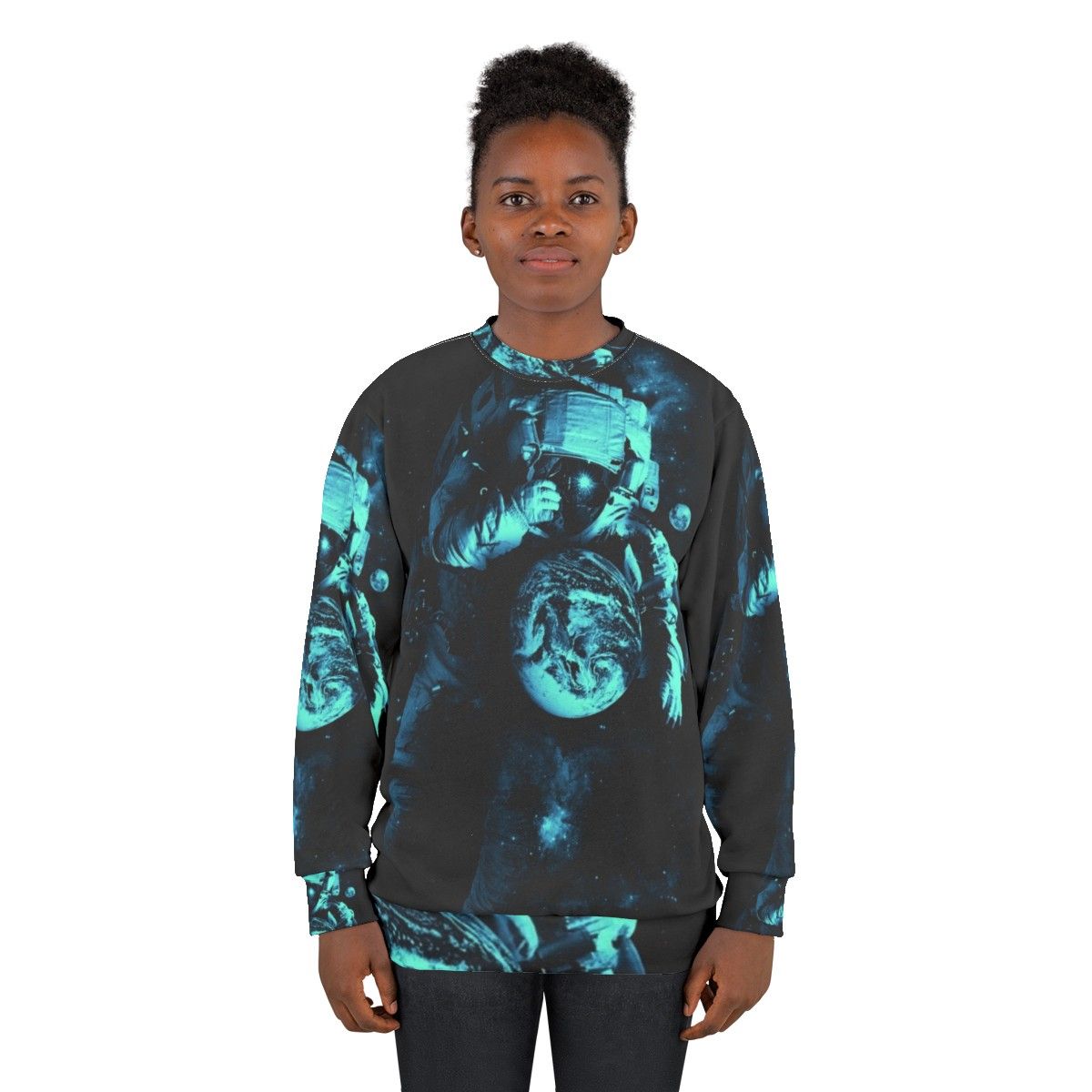 Cosmic intergalactic sweatshirt featuring surreal outer space design - women