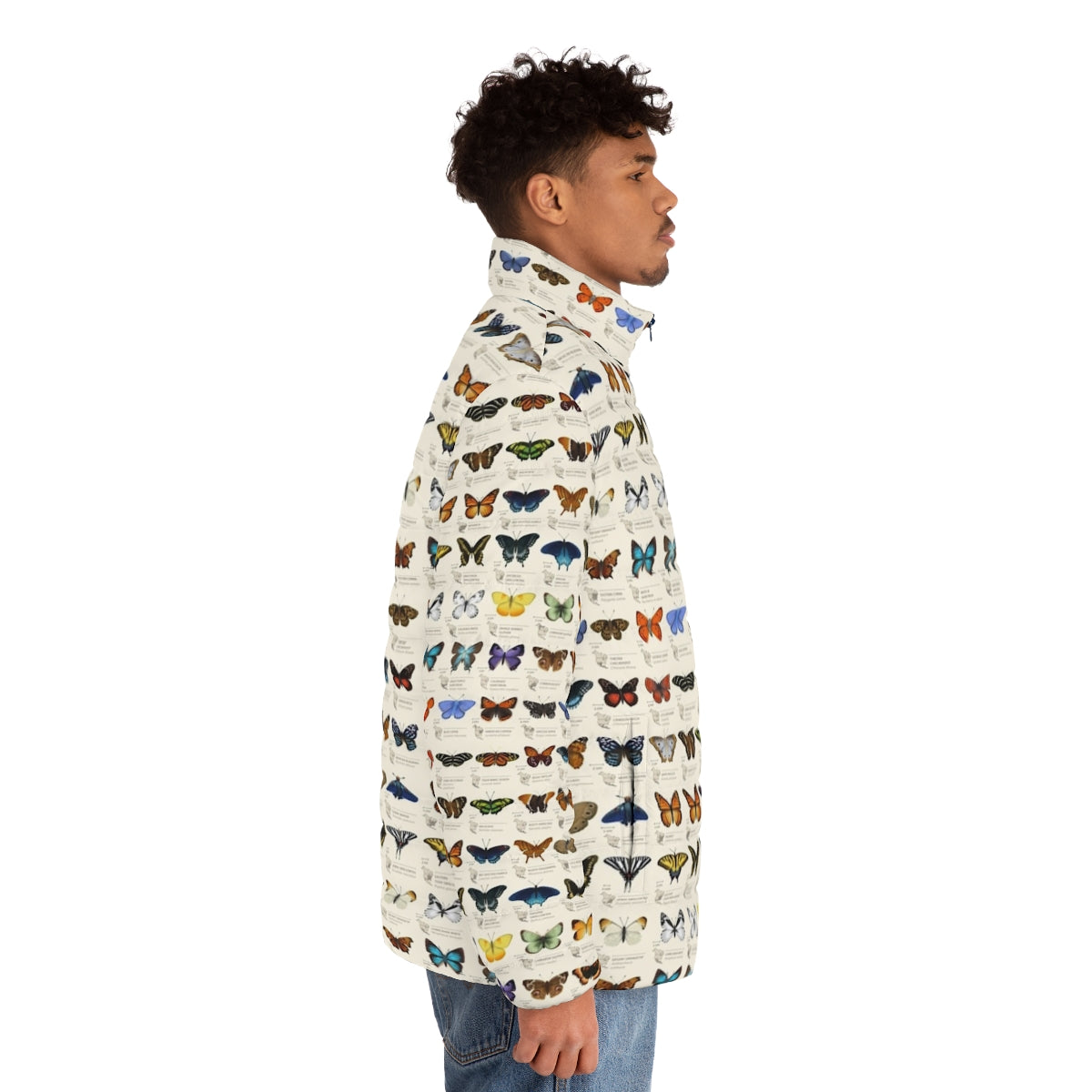 Butterflies of North America puffer jacket with science-inspired graphic design - men side right