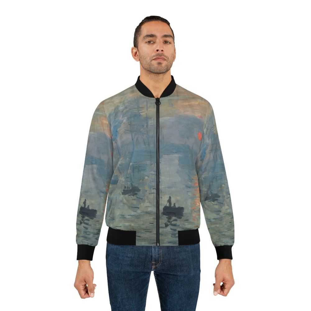 Claude Monet Impression Sunrise Fine Art Bomber Jacket - Lifestyle