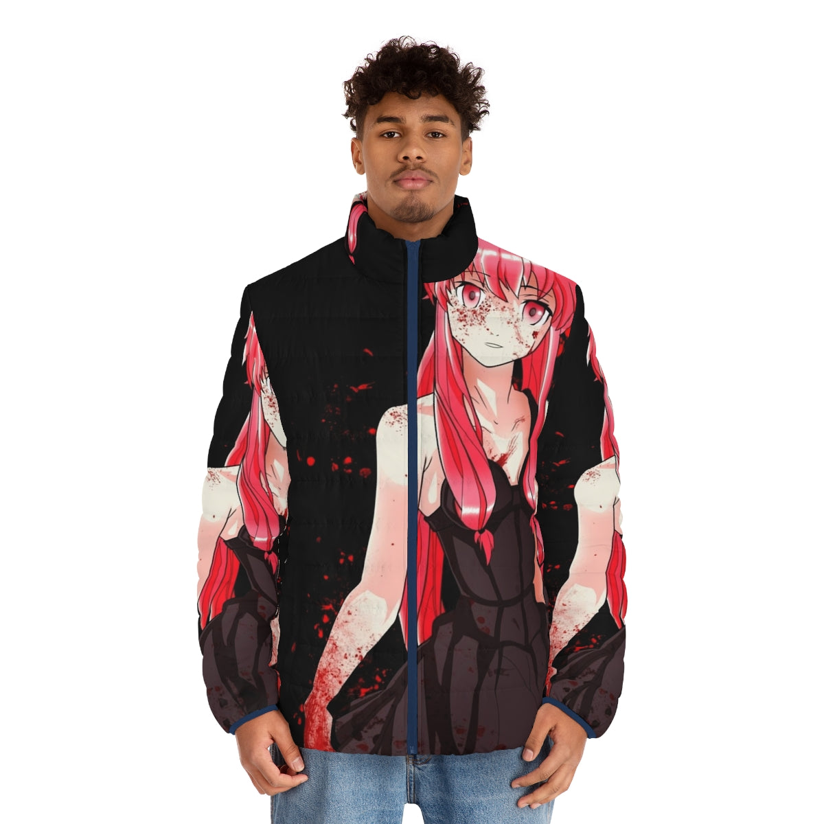 Mirai Nikki Yuno Gasai inspired anime puffer jacket - men front