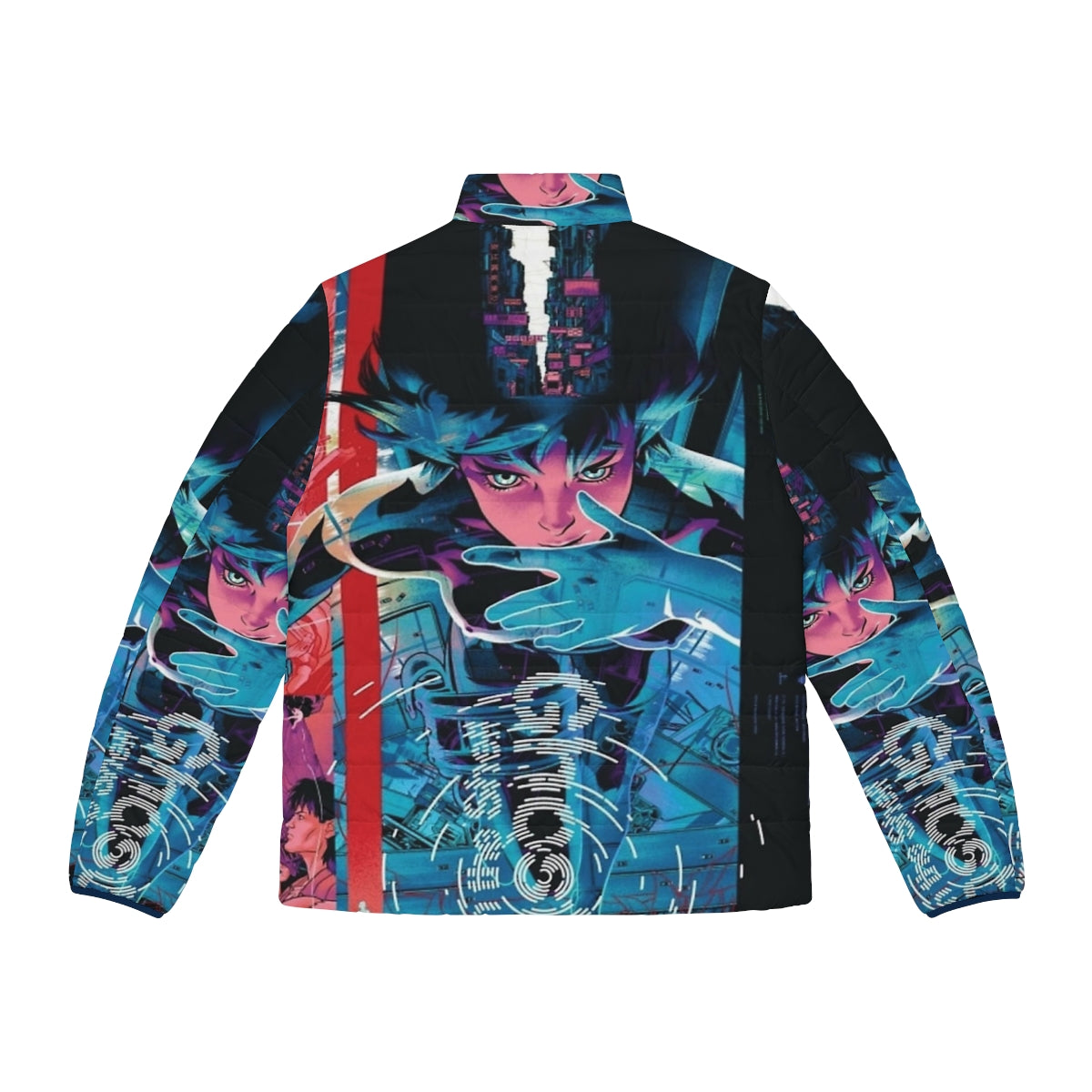 Ghost in the Shell cyberpunk glitch puffer jacket - Back