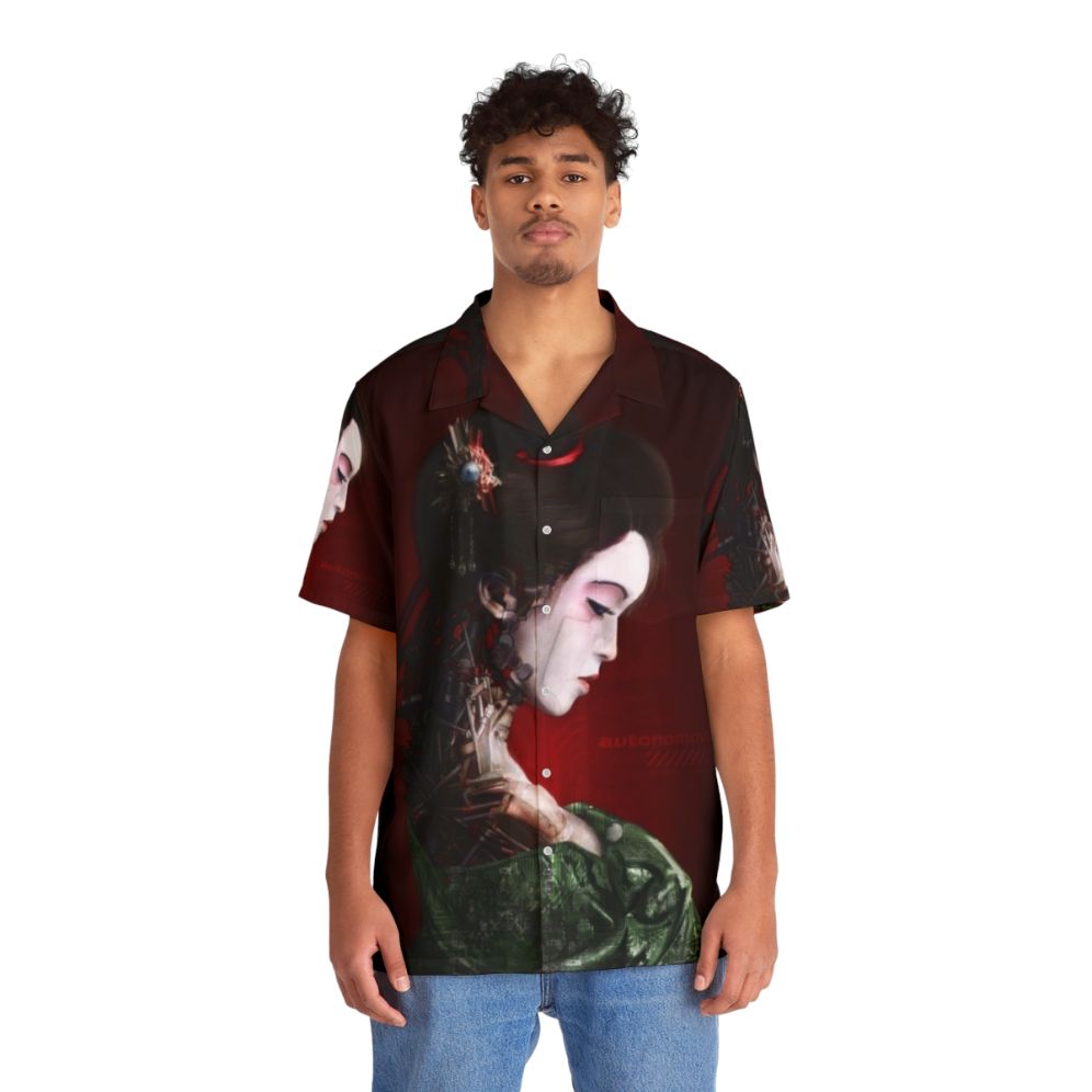 Autonomous Hawaiian Shirt with Futuristic Cyberpunk Design - People Front