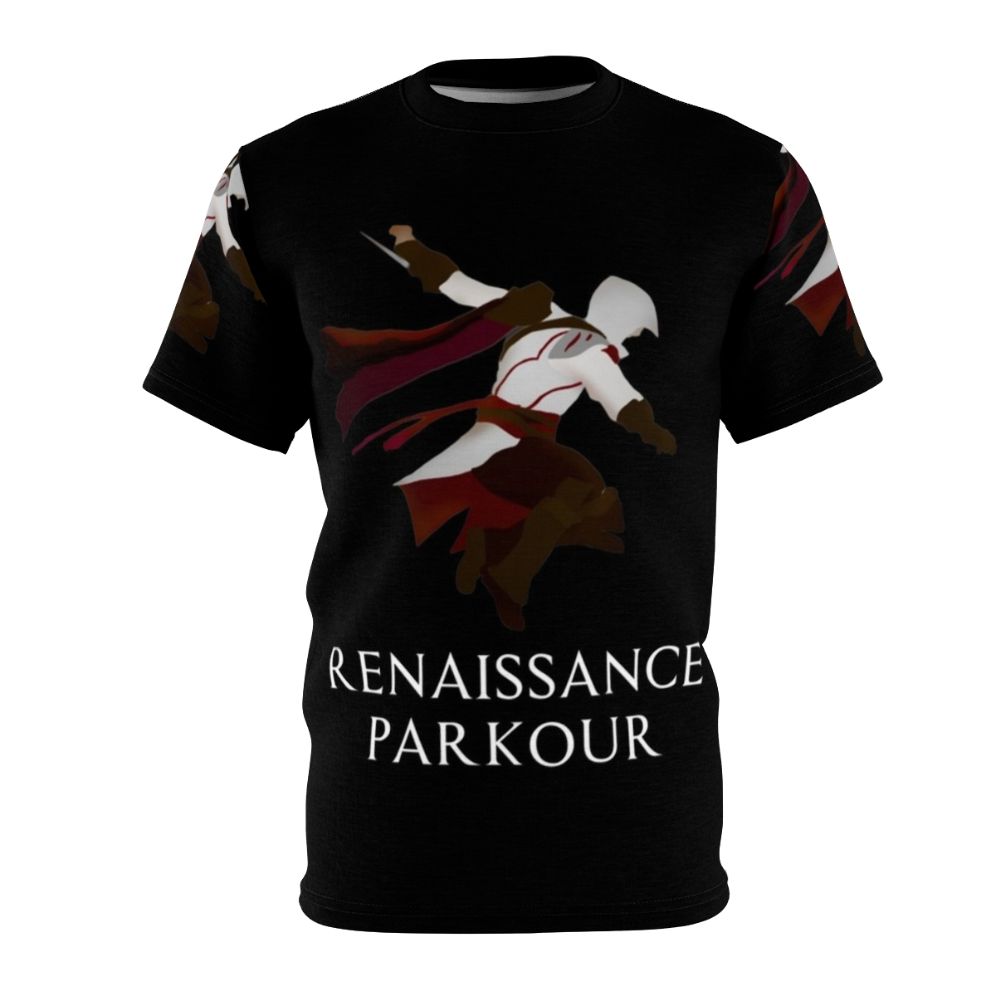 Renaissance-inspired Parkour Assassin themed t-shirt design