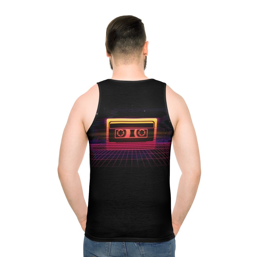 Retro neon sunset cassette tape graphic unisex tank top - men back