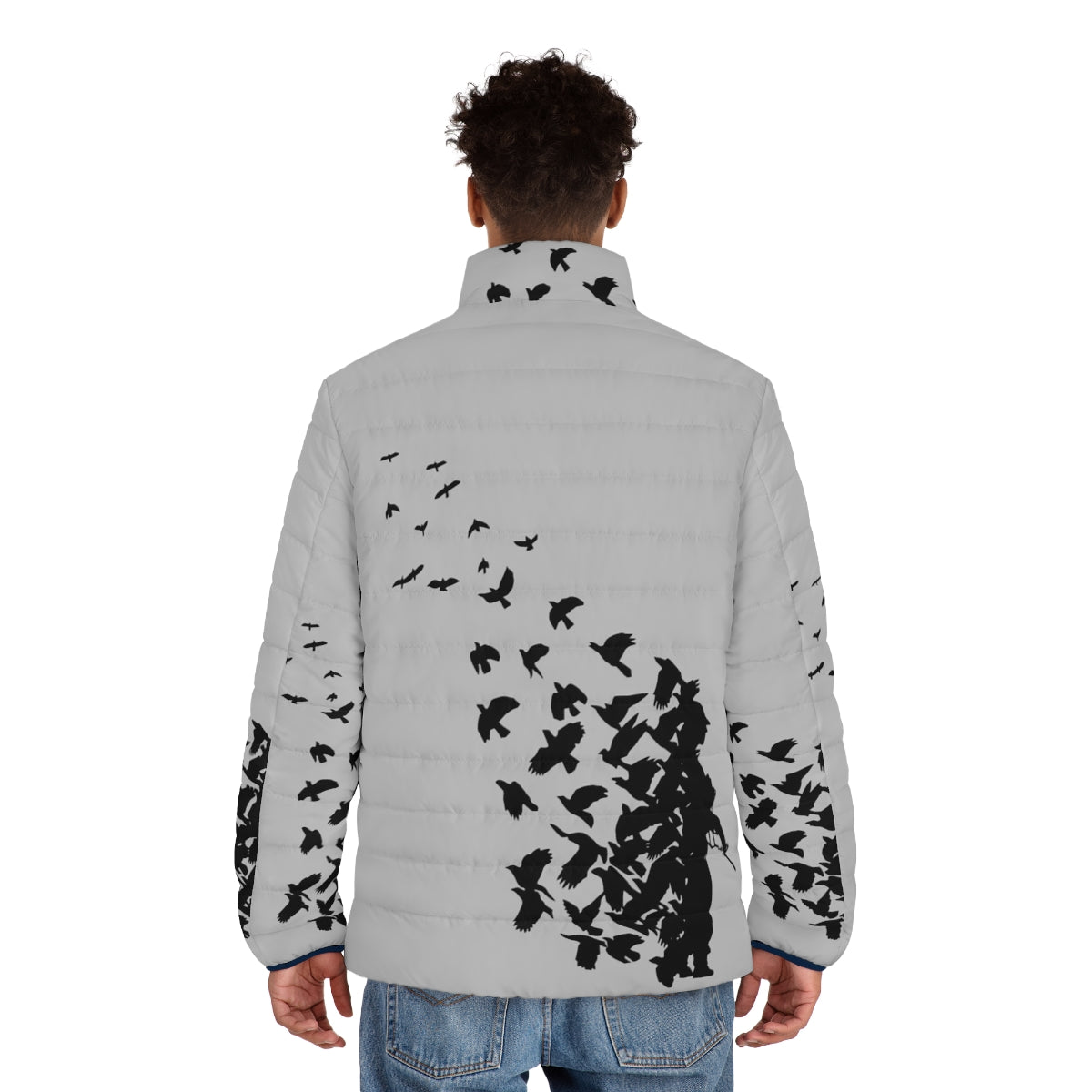 Banksy Birds Puffer Jacket with Graffiti-Inspired Art Design - men back