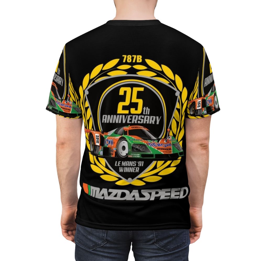 Mazda 787B inspired t-shirt featuring the iconic endurance racing car - men back