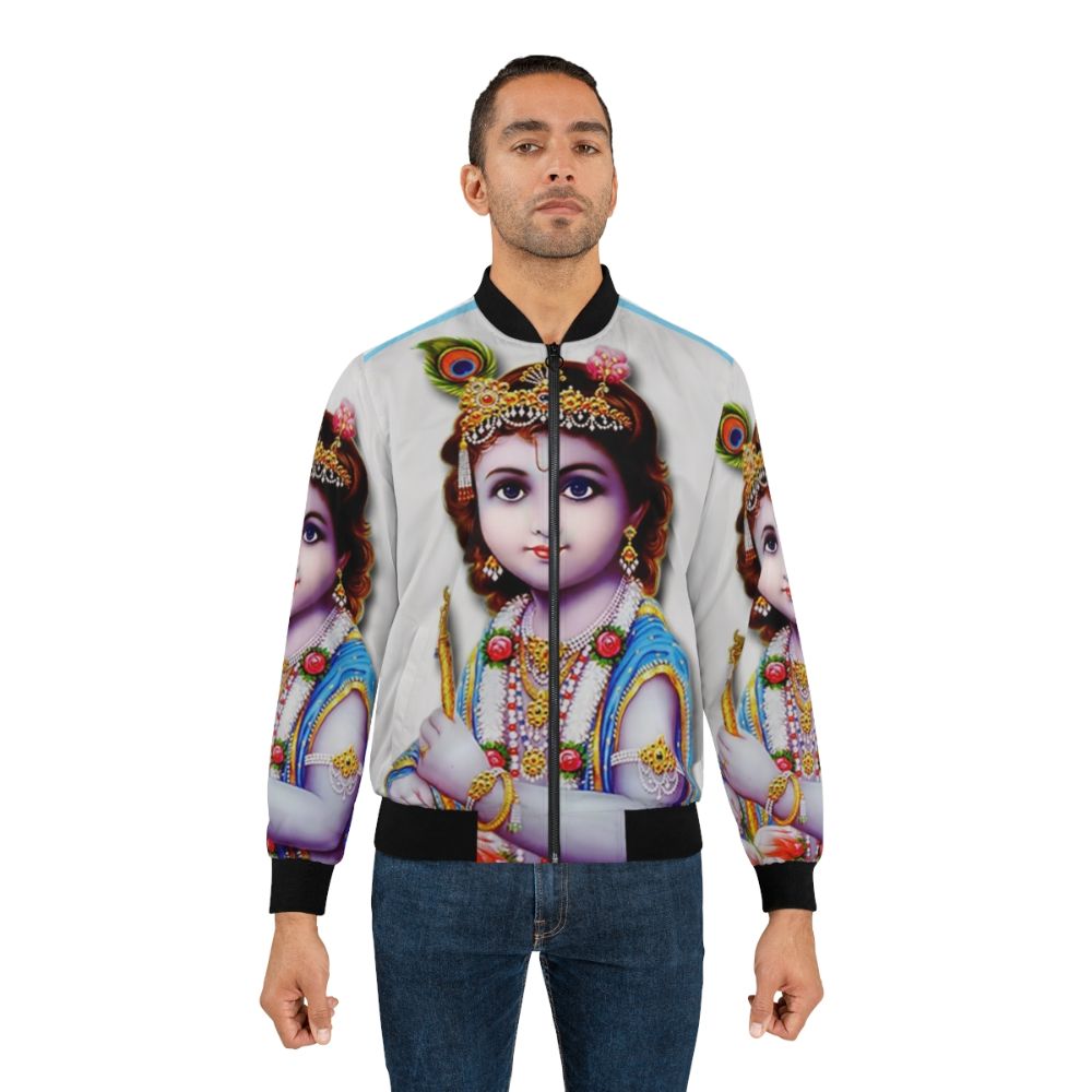 Lord Krishna Bal Gopal Poster Printed Bomber Jacket - Lifestyle