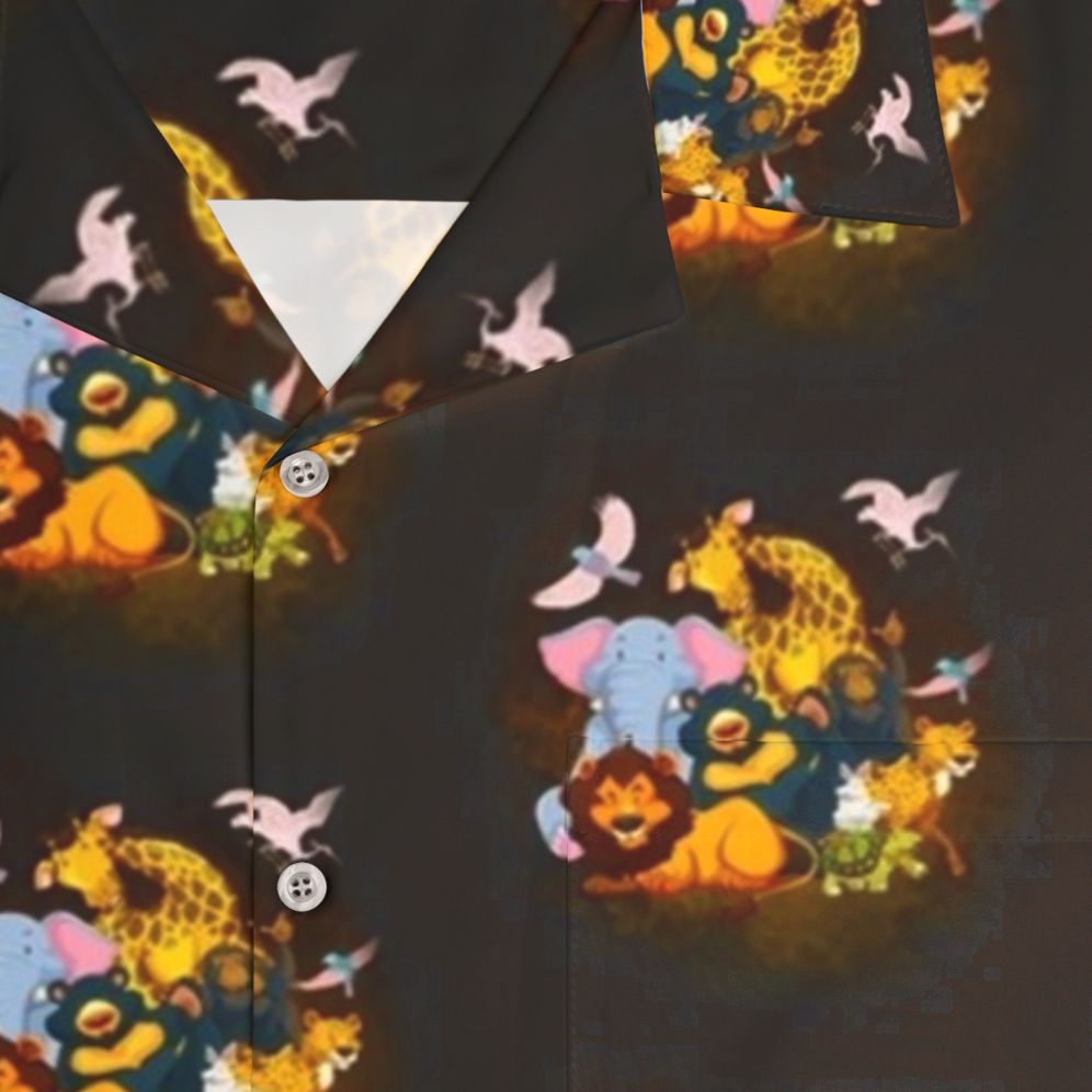 Legendary Animals Hawaiian Shirt with Mystic Dragon and Lightning Bolt Design - Detail