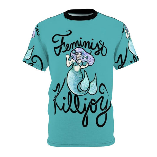 Empowering feminist killjoy t-shirt with a mermaid design, featuring legendary animals in a summer-themed illustration.