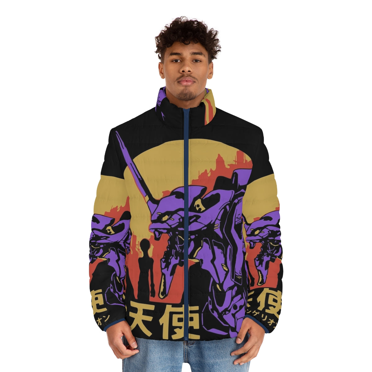 Neon Genesis Evangelion retro puffer jacket with Eva Unit 01 design - men front