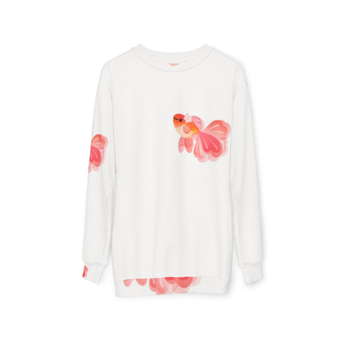 Cherry blossom goldfish print on a cozy sweatshirt - hanging