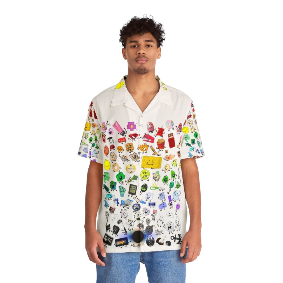 Vibrant Hawaiian shirt featuring popular characters from BFDI and TPOT - People Front