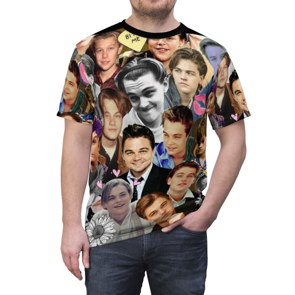 Leonardo DiCaprio portrait collage design on a high-quality t-shirt - men front