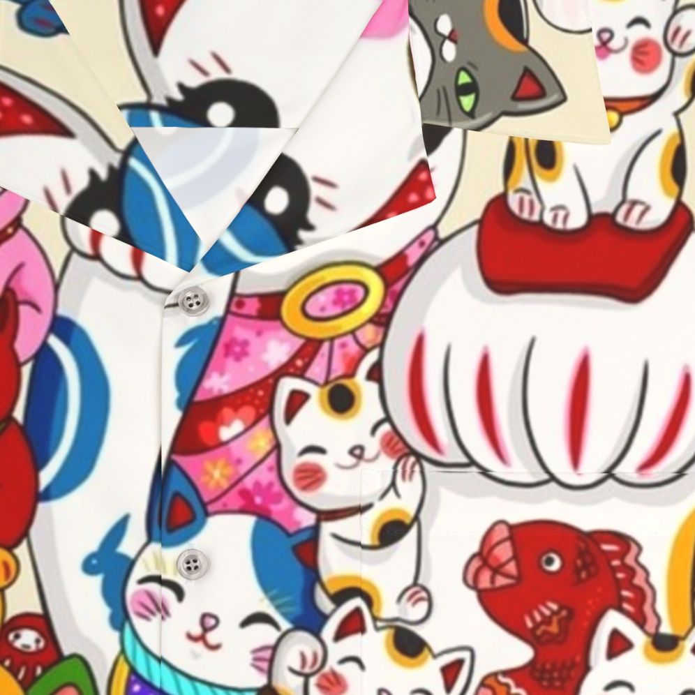 Colorful maneki neko lucky cat Hawaiian-style shirt - Detail