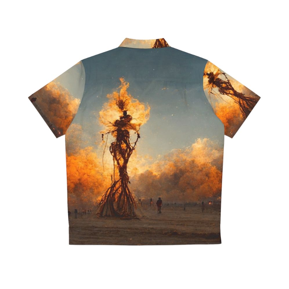 Burning Man Hawaiian Shirt with Fire and Smoke Motif - Back