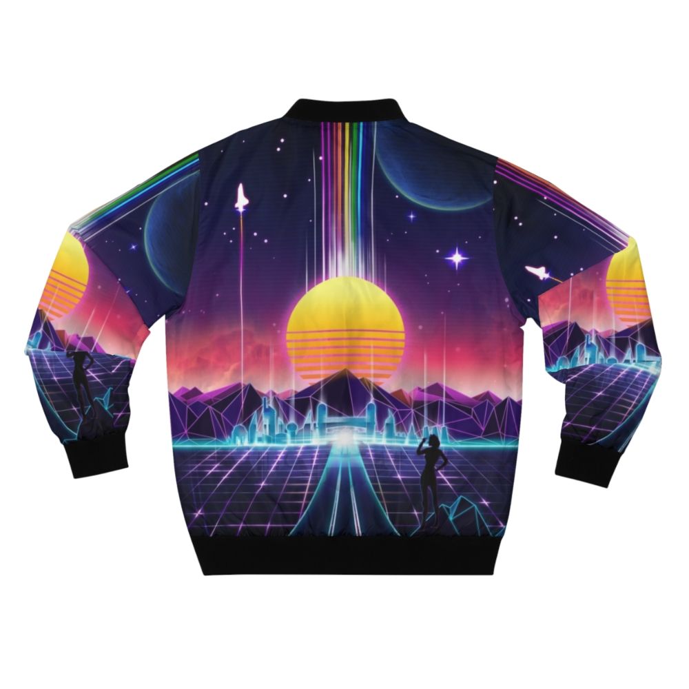 Neon Sunrise Bomber Jacket - Retro Cyberpunk Synthwave Style - Back